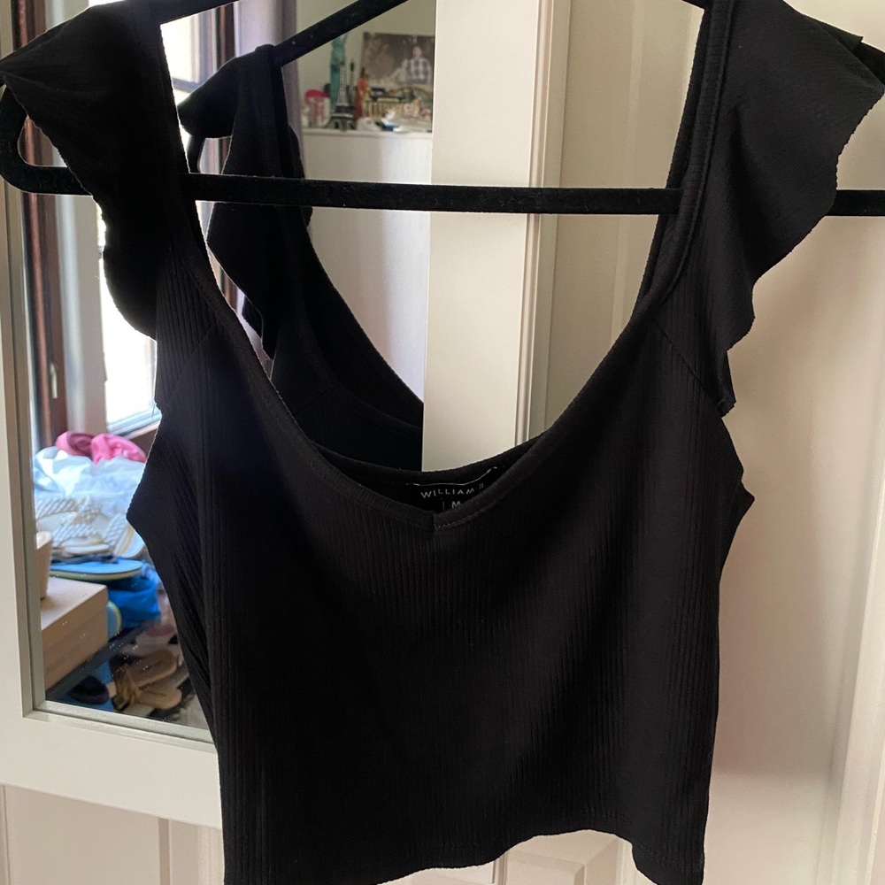 Cropped tank top with ruffled sleeves